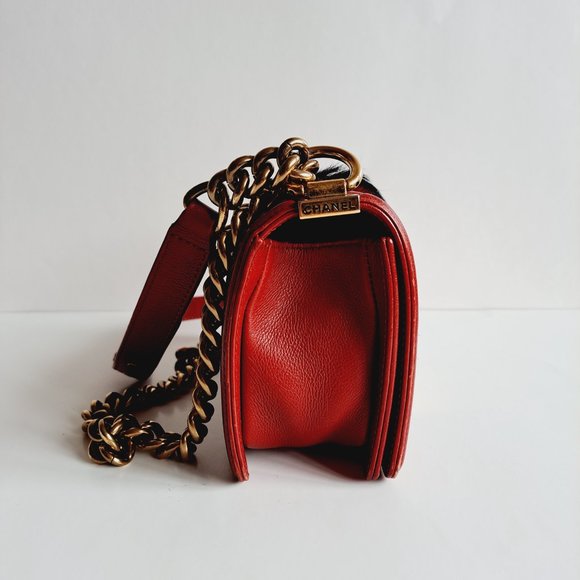 Chanel Boy Bag Goat Hair Small Flap Red Crossbody Bag - Picture 6 of 16